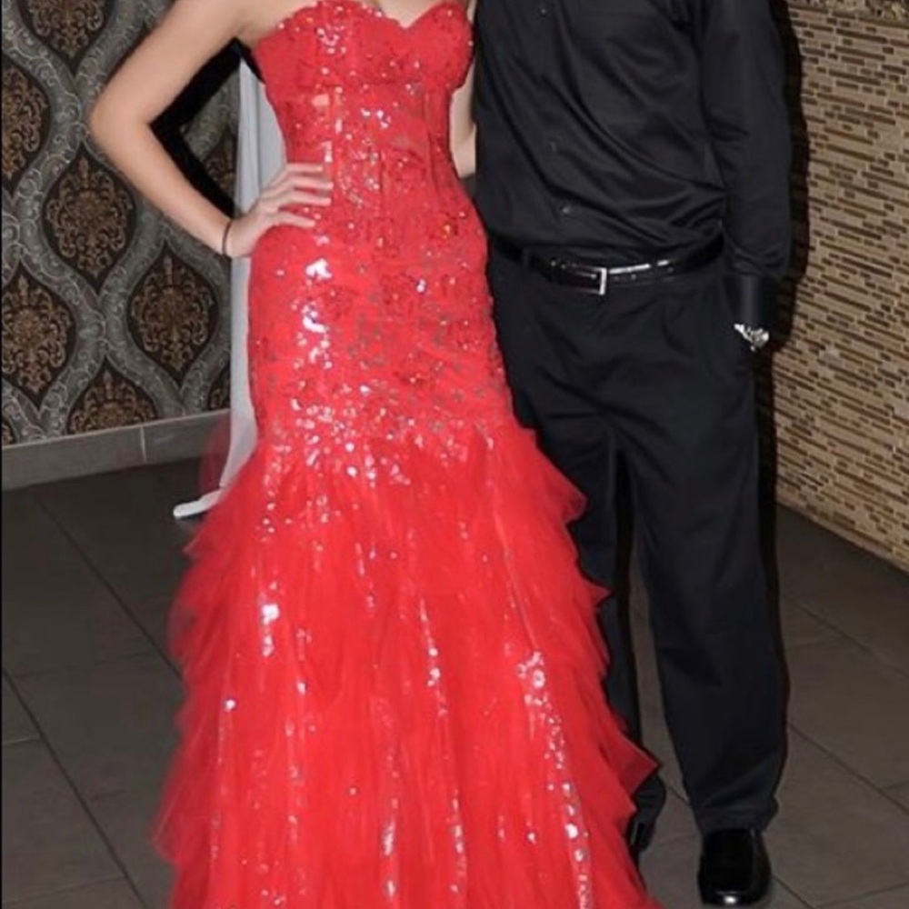Red Sequin Strapless Mermaid Gown Prom Dress Gala 0, 00